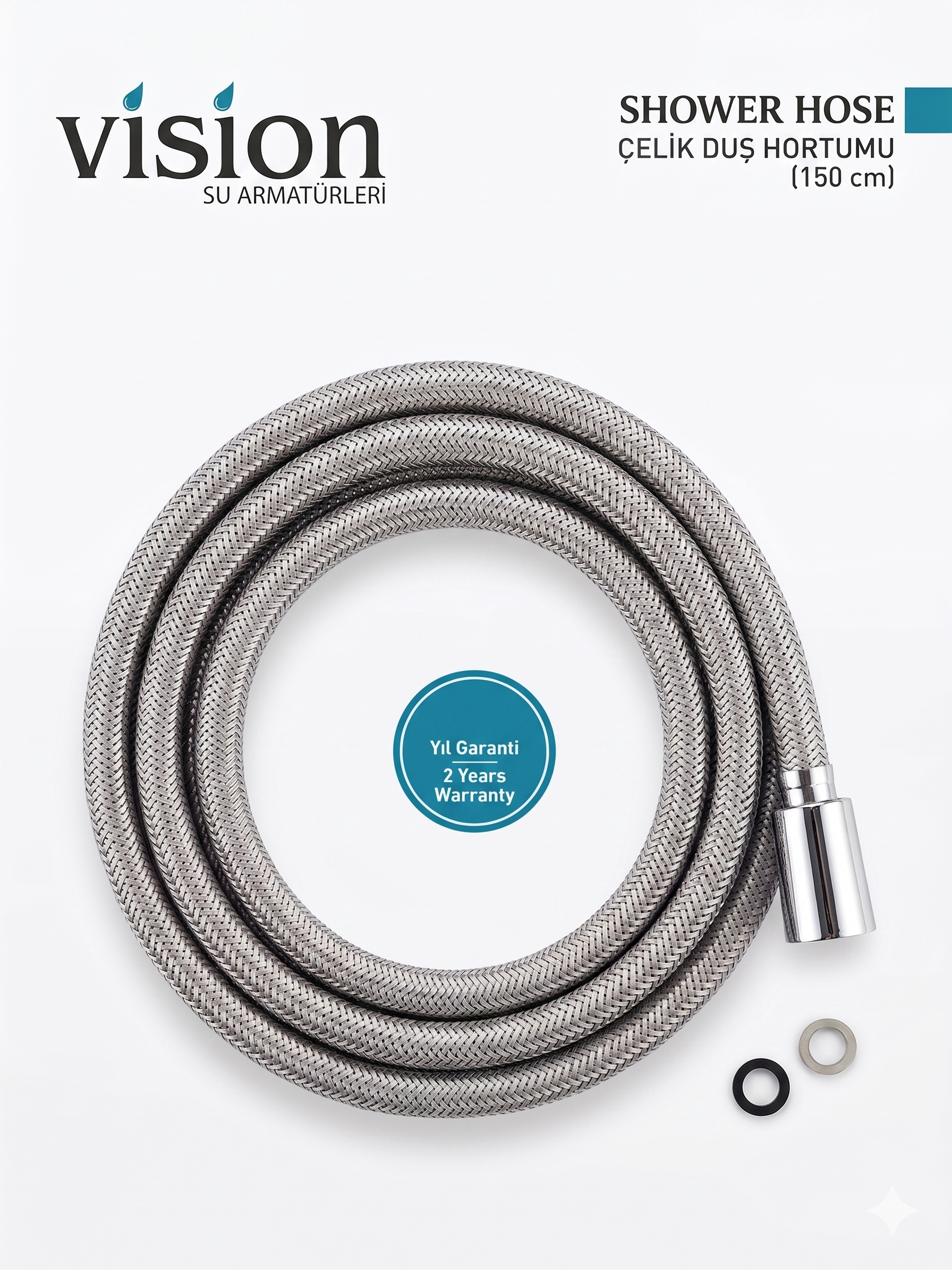 VİSİON YERLİ ÇELİK DUŞ HORTUMU (PİRİNÇ SOMUN)